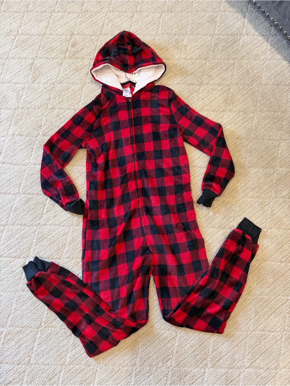 Men's Red and Black Buffalo Plaid Hooded Onesie